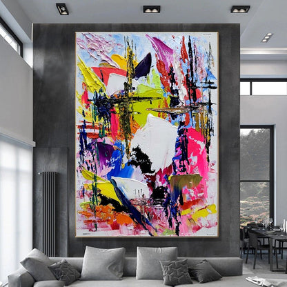 Vivid Abstract Painting, Impasto Oil Painting on Canvas, Large Modern Wall Art for Living Room