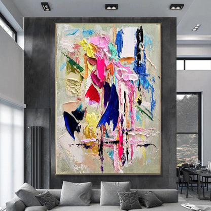 Modern Abstract Wall Art, Large Colorful Impasto Oil Painting on Canvas for Living Room