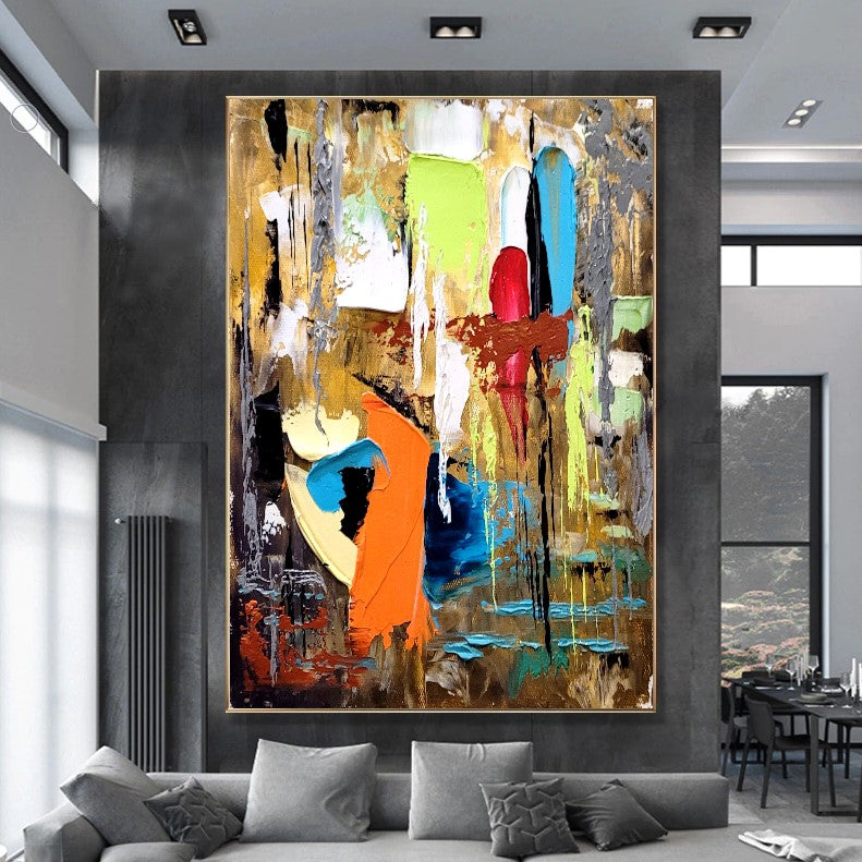 Colorful Abstract Painting, Impasto Oil Painting on Canvas, Large Modern Wall Art