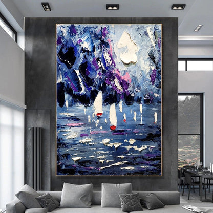 Seascape Painting, Abstract Wall Art, Modern Impasto Oil Painting on Canvas