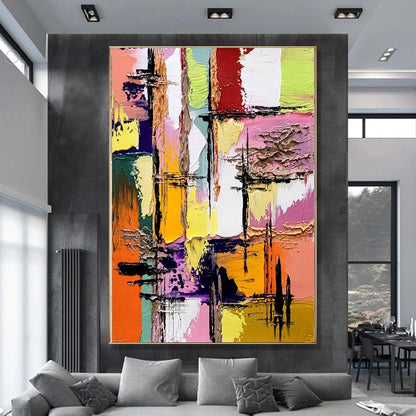 Colorful Abstract Painting, Geomertric Impasto Oil Painting on Canvas, Large Modern Wall Art