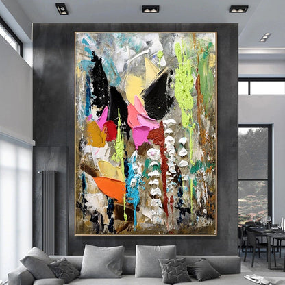 Modern Abstract Wall Art, Large Colorful Impasto Oil Painting on Canvas for Living room