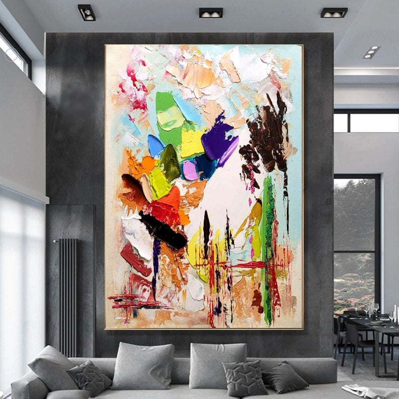 Modern Abstract Wall Art, Large Colorful Impasto Oil Painting on Canvas for Living Room