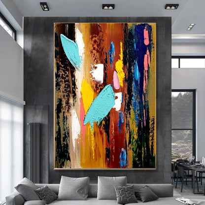 Large Modern Abstract Painting, Vibrant Color Impasto Wall Art, Oil Painting on Canvas