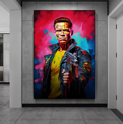 Terminator Art Print on Canvas - Bold and Vibrant Arnold Schwarzenegger Portrait