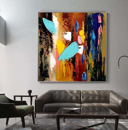 Large Modern Abstract Painting, Vibrant Color Impasto Wall Art, Oil Painting on Canvas