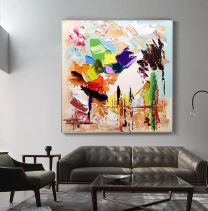 Modern Abstract Wall Art, Large Colorful Impasto Oil Painting on Canvas for Living Room