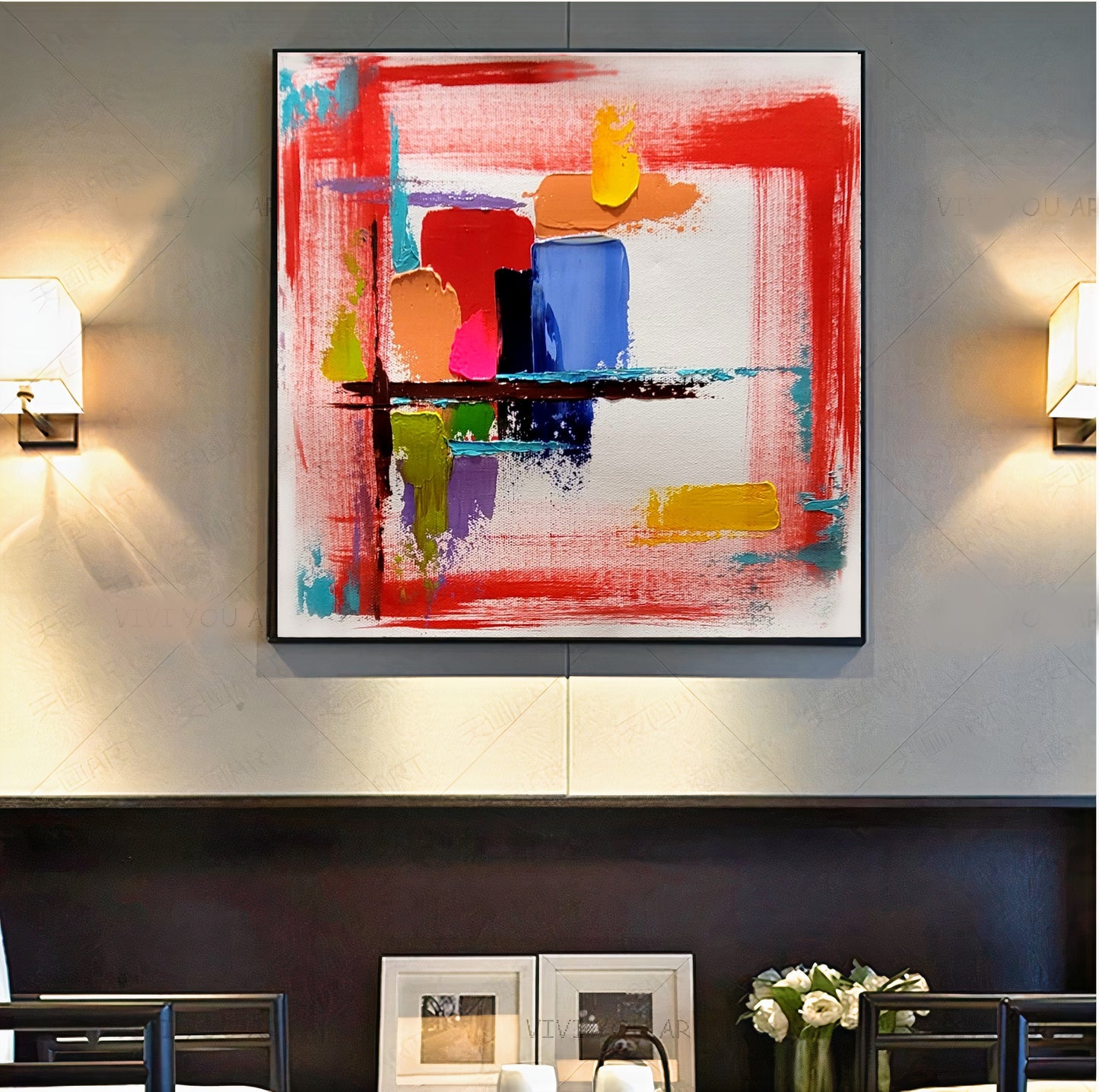 Large Red Abstract Wall Art - Original Impasto Oil Painting on Canvas