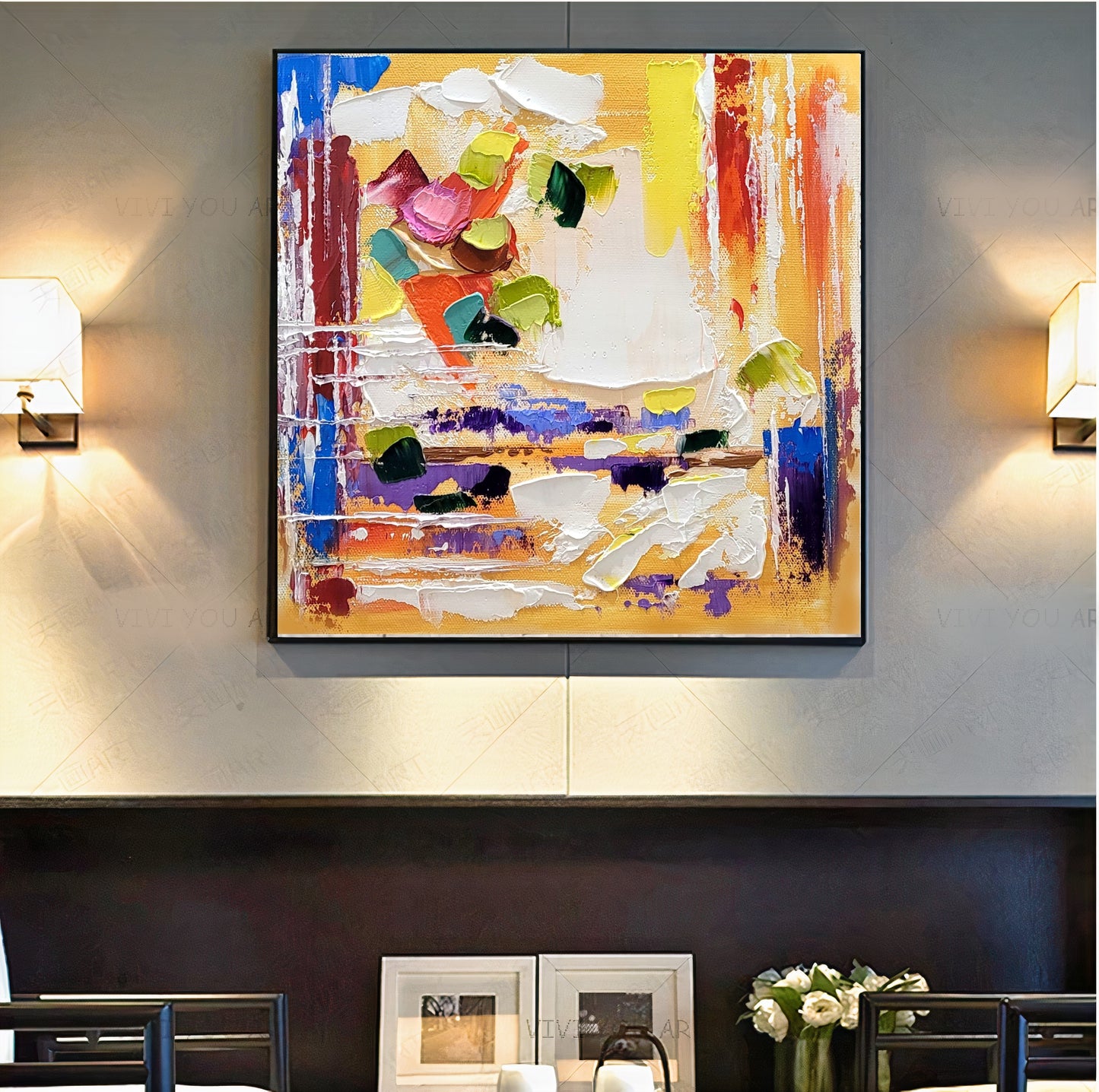 Modern Abstract Art for Living room, Vivid Color Impasto Oil Painting on Canvas