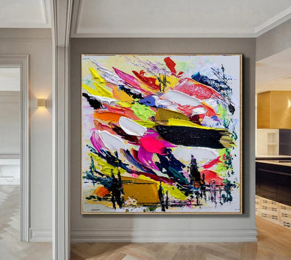 Vibrant Abstract Painting, Impasto Oil Painting on Canvas, Large Modern Wall Art for Living Room