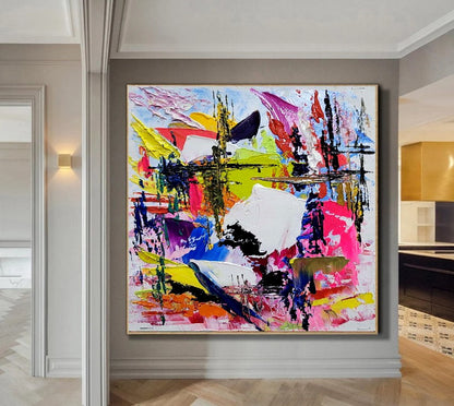 Vivid Abstract Painting, Impasto Oil Painting on Canvas, Large Modern Wall Art for Living Room