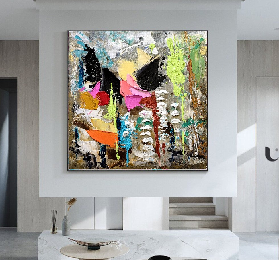 Modern Abstract Wall Art, Large Colorful Impasto Oil Painting on Canvas for Living room