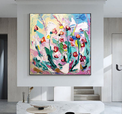 Large Modern Abstract Painting, Floral Impasto Wall Art, Oil Painting on Canvas