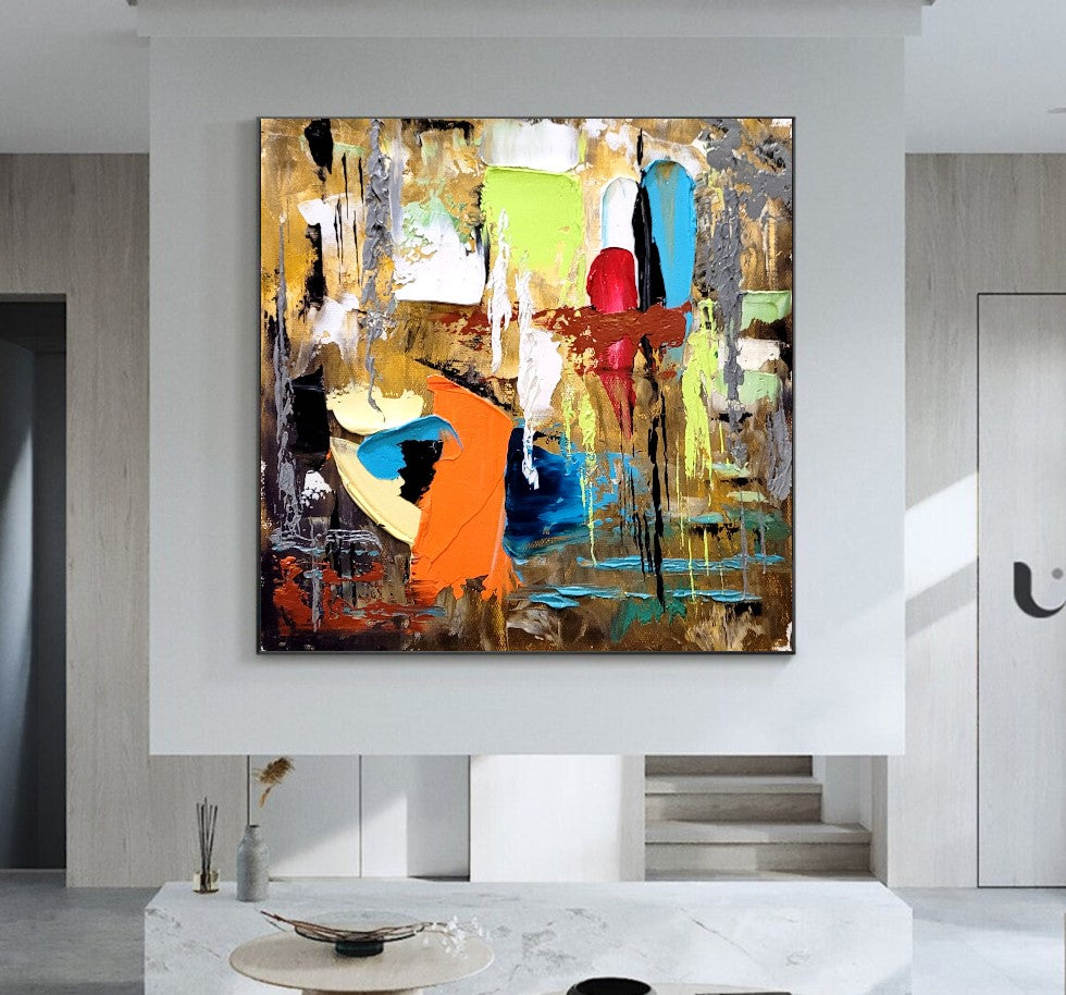 Colorful Abstract Painting, Impasto Oil Painting on Canvas, Large Modern Wall Art