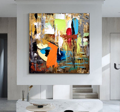 Colorful Abstract Painting, Impasto Oil Painting on Canvas, Large Modern Wall Art