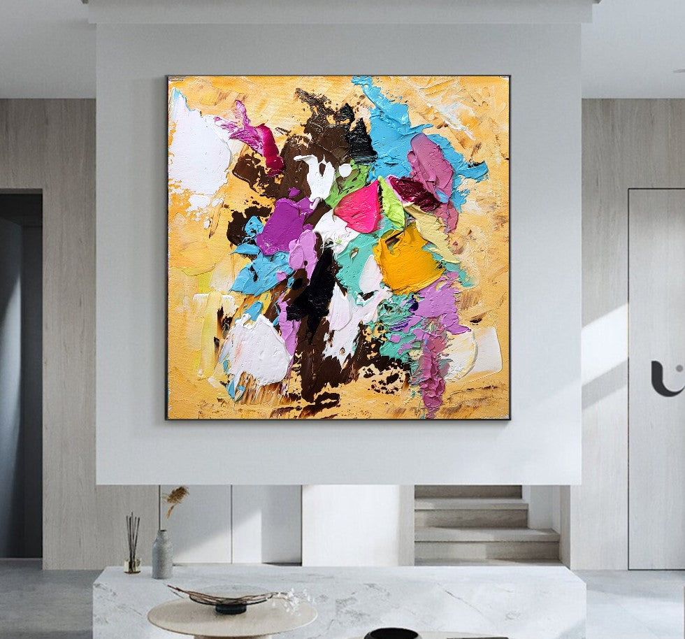 Abstract Wall Art, Modern Impasto Oil Painting on Canvas for Living room