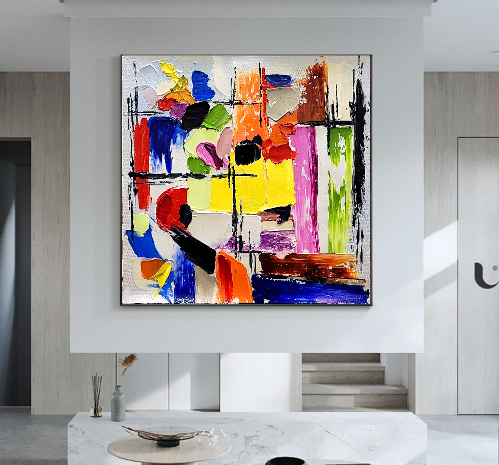 Vibrant Modern Abstract Art for Living room, Impasto Oil Painting on Canvas, Handmade Art for sale