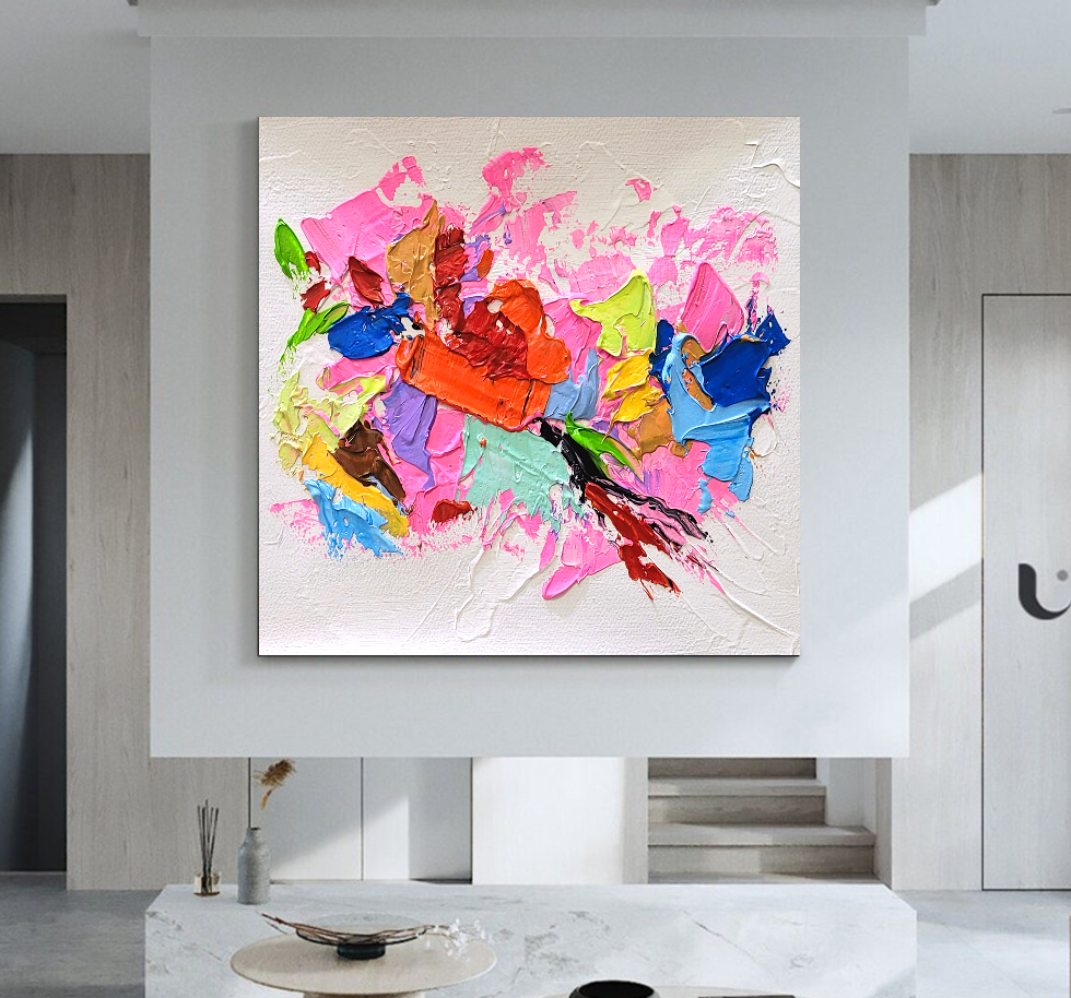 Pink Symphony, Modern Abstract Impasto Oil Painting on Canvas – Large – Oil on Canvas – {{ product.title }} canvas artwork by Tanya Mirelle – modern wall decor – original artwork for home, living room, office, or gallery – original artwork by BETSY-ART GALLERY
