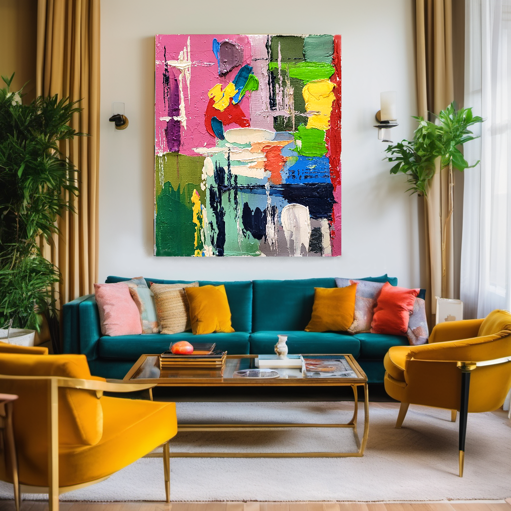 Colorful Modern Abstract Wall Art for Living room, Impasto Oil Painting on Canvas