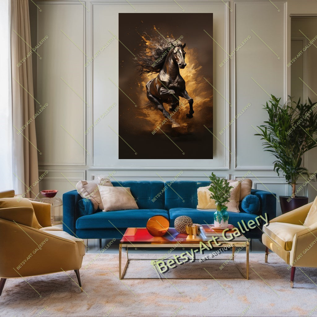 Arabian Man on a Racing Horse Canvas Print – Large – Oil on Canvas – {{ product.title }} canvas artwork by Tanya Mirelle – modern wall decor – original artwork for home, living room, office, or gallery – original artwork by BETSY-ART GALLERY