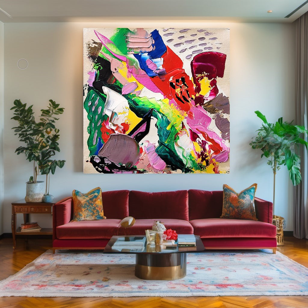 Modern Abstract Painting for Living room, Colorful Wall Art, Impasto Oil Painting on Canvas