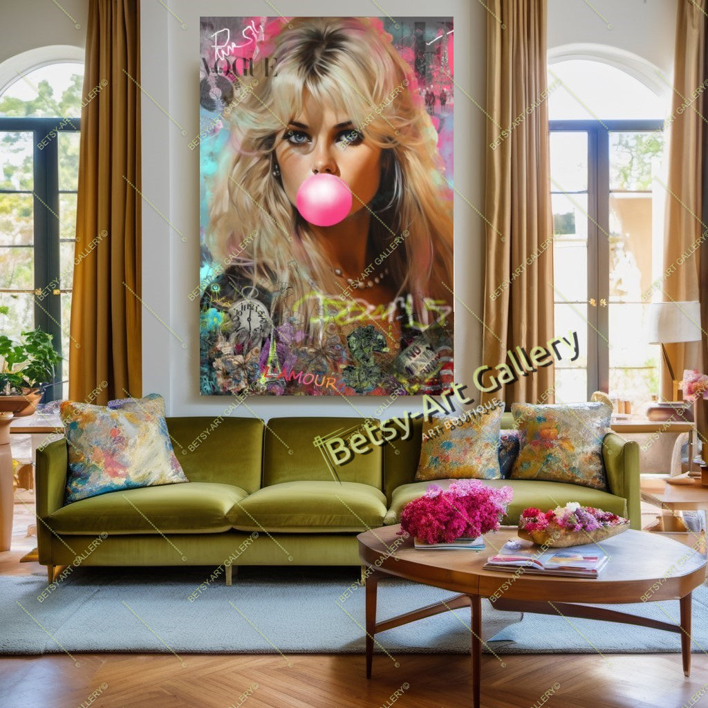 Brigitte Bardot Modern Iconic Pop Art Canvas Print – Large – Oil on Canvas – {{ product.title }} canvas artwork by Tanya Mirelle – modern wall decor – original artwork for home, living room, office, or gallery – original artwork by BETSY-ART GALLERY