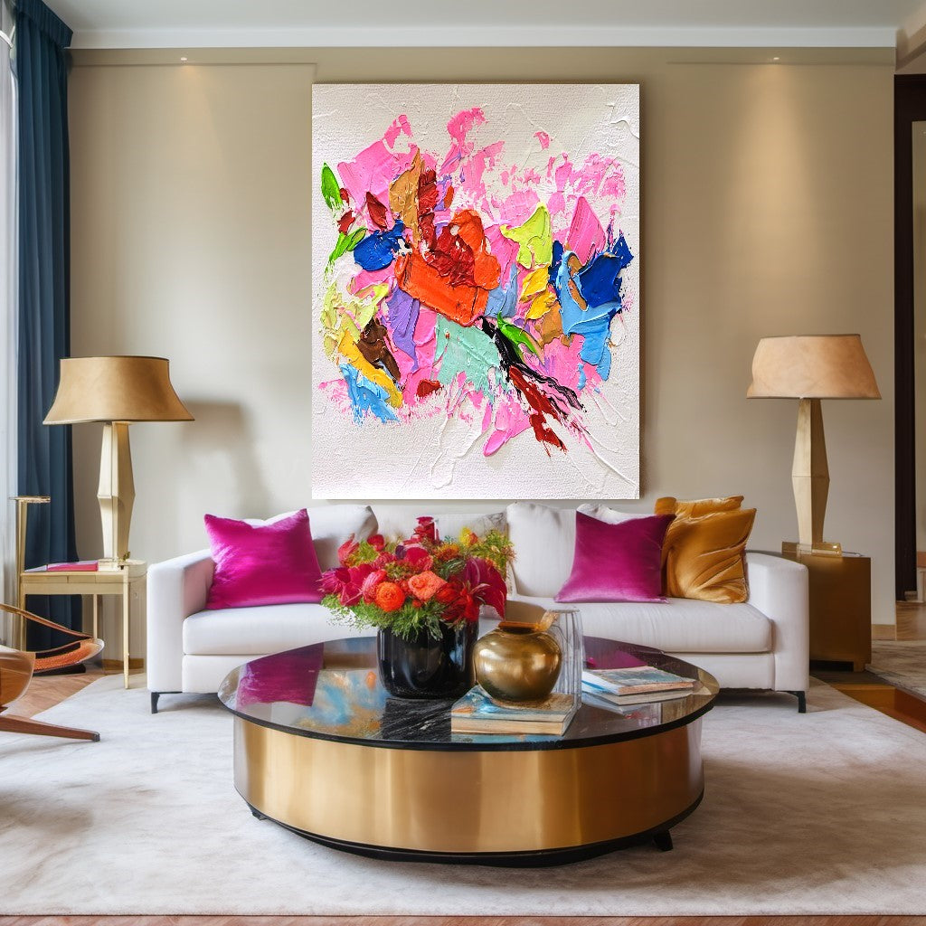 Pink Symphony, Modern Abstract Impasto Oil Painting on Canvas