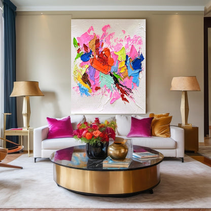 Pink Symphony, Modern Abstract Impasto Oil Painting on Canvas
