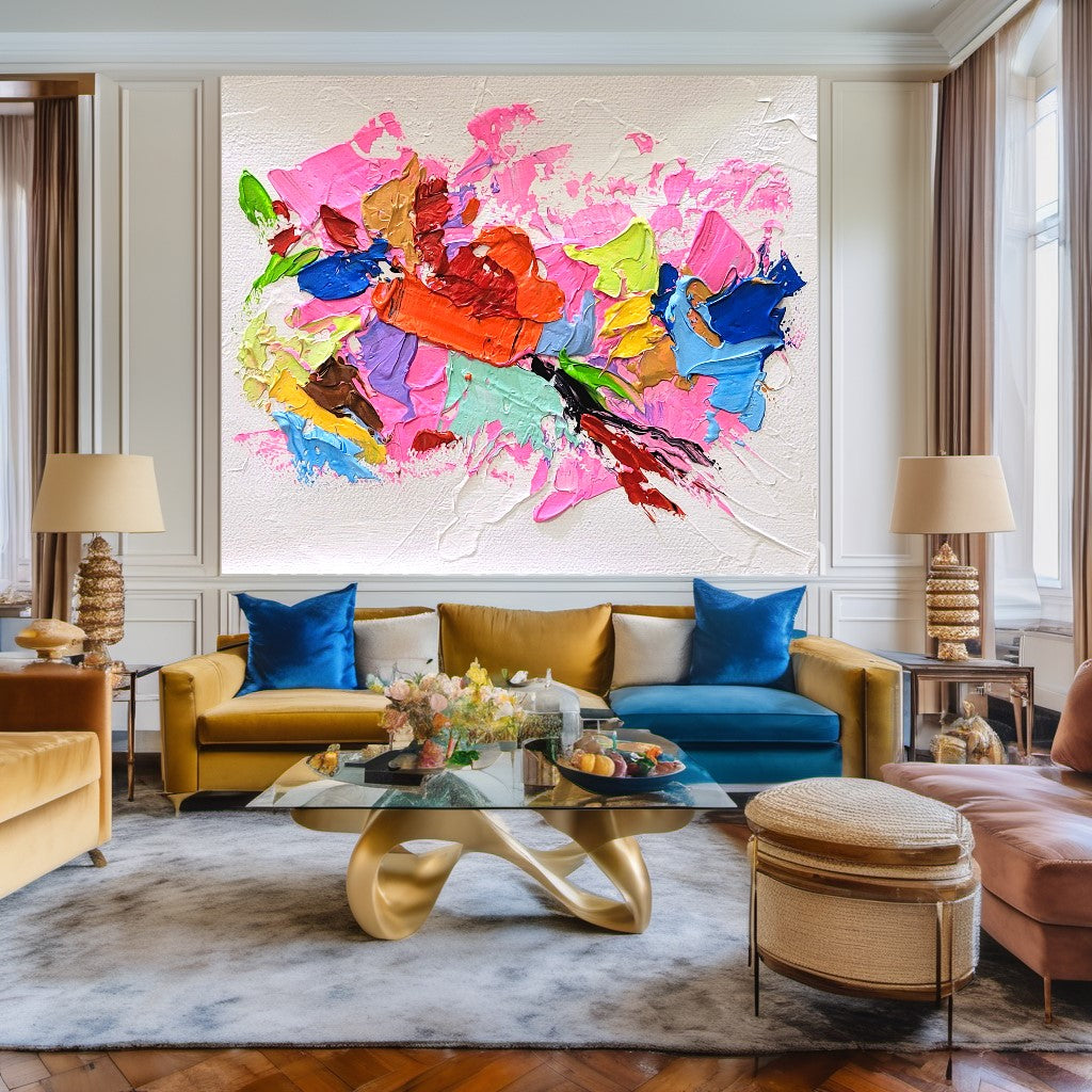 Pink Symphony, Modern Abstract Impasto Oil Painting on Canvas – Large – Oil on Canvas – {{ product.title }} canvas artwork by Tanya Mirelle – modern wall decor – original artwork for home, living room, office, or gallery – original artwork by BETSY-ART GALLERY