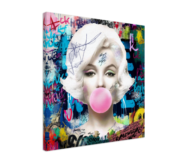 Vivid Graffiti Art Portrait, Marilyn Monroe, Bubble Gum Art, Modern Pop Art Print on Canvas – Large – Oil on Canvas – {{ product.title }} canvas artwork by Tanya Mirelle – modern wall decor – original artwork for home, living room, office, or gallery – original artwork by BETSY-ART GALLERY