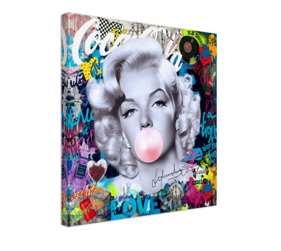 Iconic Marilyn Monroe blowing Bubble Gum, Modern Pop Art Print on Canvas – Large – Oil on Canvas – {{ product.title }} canvas artwork by Tanya Mirelle – modern wall decor – original artwork for home, living room, office, or gallery – original artwork by BETSY-ART GALLERY