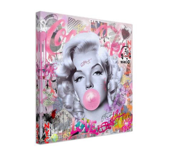 Pink Colors Marilyn Monroe, Bubble Gum Art, Modern Pop Art Print on Canvas – Large – Oil on Canvas – {{ product.title }} canvas artwork by Tanya Mirelle – modern wall decor – original artwork for home, living room, office, or gallery – original artwork by BETSY-ART GALLERY