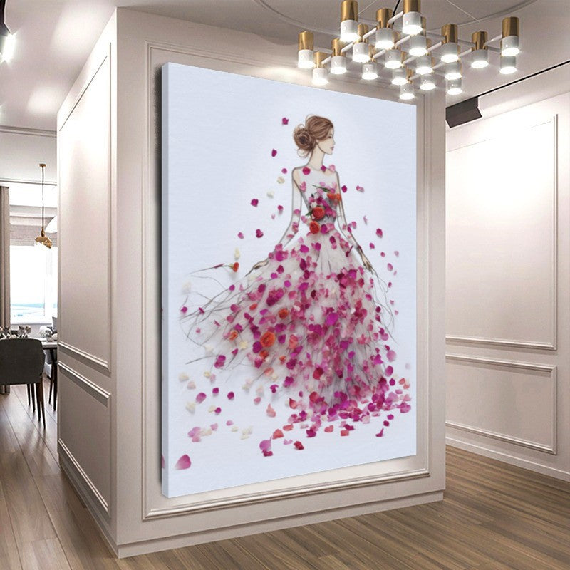 LARGE FASHION Wall Art, Floral Woman Art, Print on Canvas A