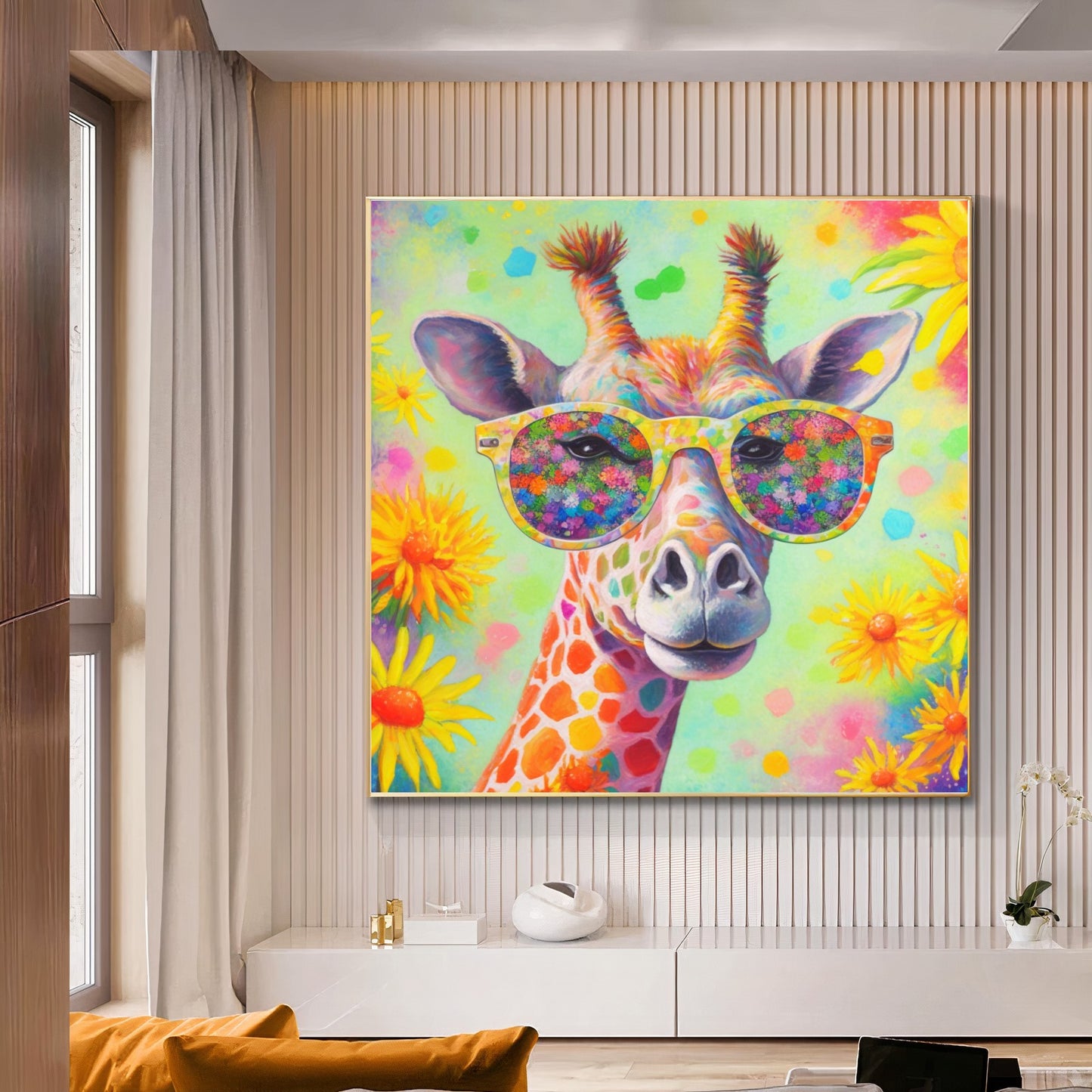 Sunny Giraffe with Sunglasses Canvas - Colorful Fun Animal Art - Modern Wall Decor for Bright Spaces