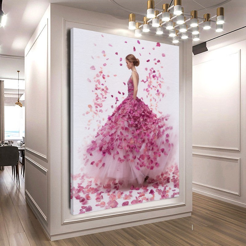 Modern Fashion Art Print on Canvas, Perfume Woman, Pink Petal Floral Woman Art