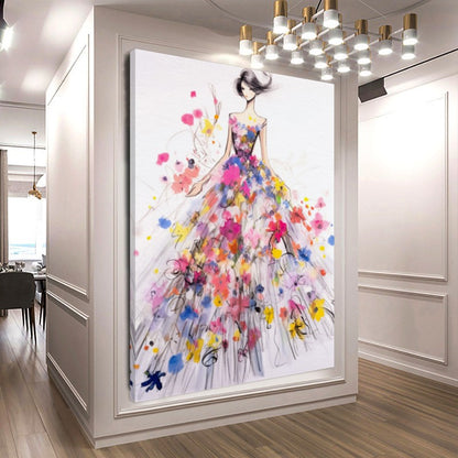 Modern Fashion Art Print on Canvas, Perfume Woman, Floral Woman Art