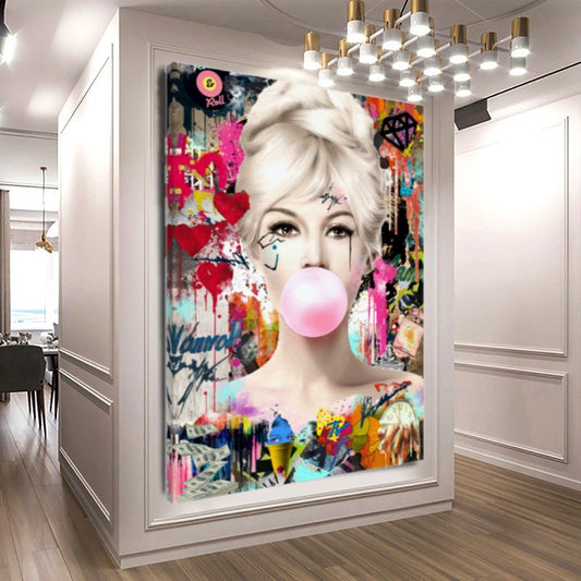 Audrey Hepburn, Marilyn Monroe and Brigitte Bardot, Bubble Gum Art, Pop Art Canvas Print D