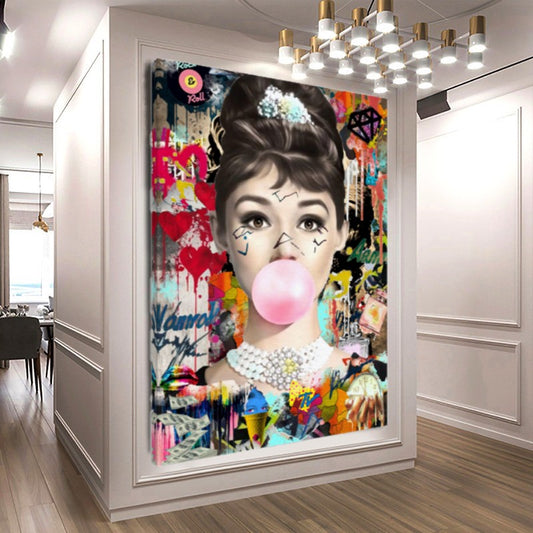 Audrey Hepburn, Marilyn Monroe and Brigitte Bardot, Bubble Gum Art, Pop Art Canvas Print A