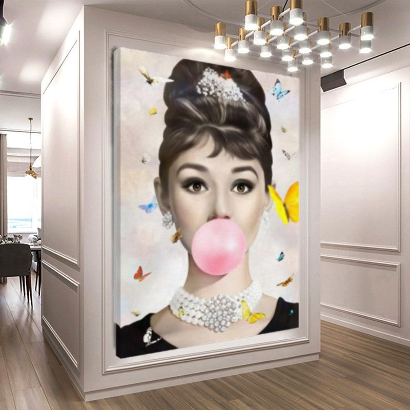 Floral Audrey Hepburn, Marilyn Monroe and Brigitte Bardot, Bubble Gum Art, Modern Pop Art Canvas Print D