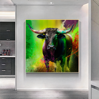 Vibrant Abstract Bull Canvas Print - Modern Colorful Animal Art - Bold Wall Decor for Home or Office