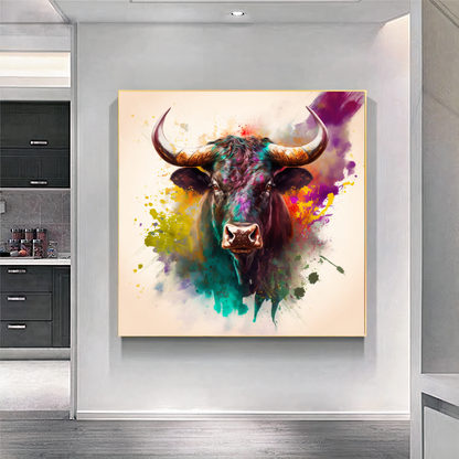 Vibrant Abstract Bull Canvas Print - Modern Colorful Animal Art - Bold Wall Decor for Home or Office