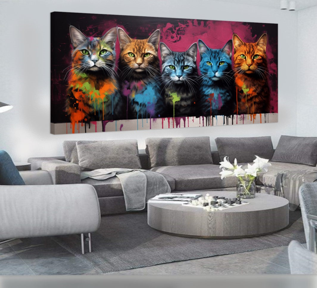 Colorful Cat Family - Vibrant Canvas Art, Modern Prin on Canvas