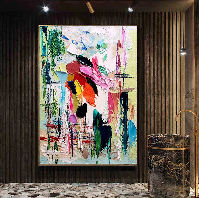 Modern Abstract Wall Art, Large Colorful Impasto Oil Painting on Canvas – Large – Oil on Canvas – {{ product.title }} canvas artwork by Tanya Mirelle – modern wall decor – original artwork for home, living room, office, or gallery – original artwork by BETSY-ART GALLERY