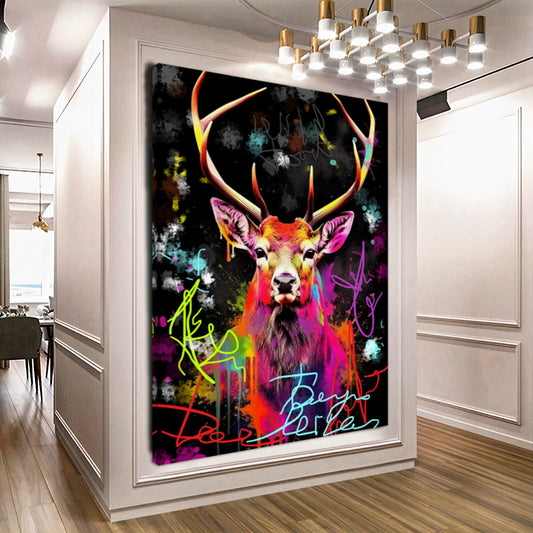 Colorful Deer Canvas Print - Vibrant Abstract Wall Art - Graffiti Animal Wall Decor