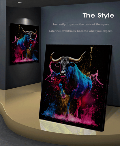 Vibrant Abstract Bull Canvas Print - Modern Colorful Animal Art - Bold Wall Decor for Home or Office