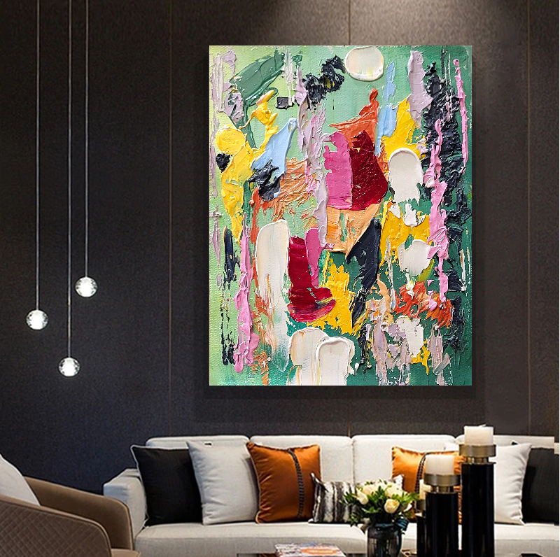 Colorful Modern Abstract Wall Art for Living room, Impasto Oil Painting on Canvas