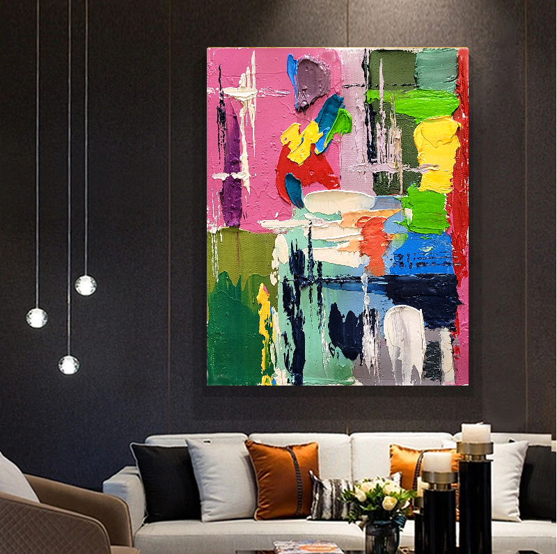 Colorful Modern Abstract Wall Art for Living room, Impasto Oil Painting on Canvas