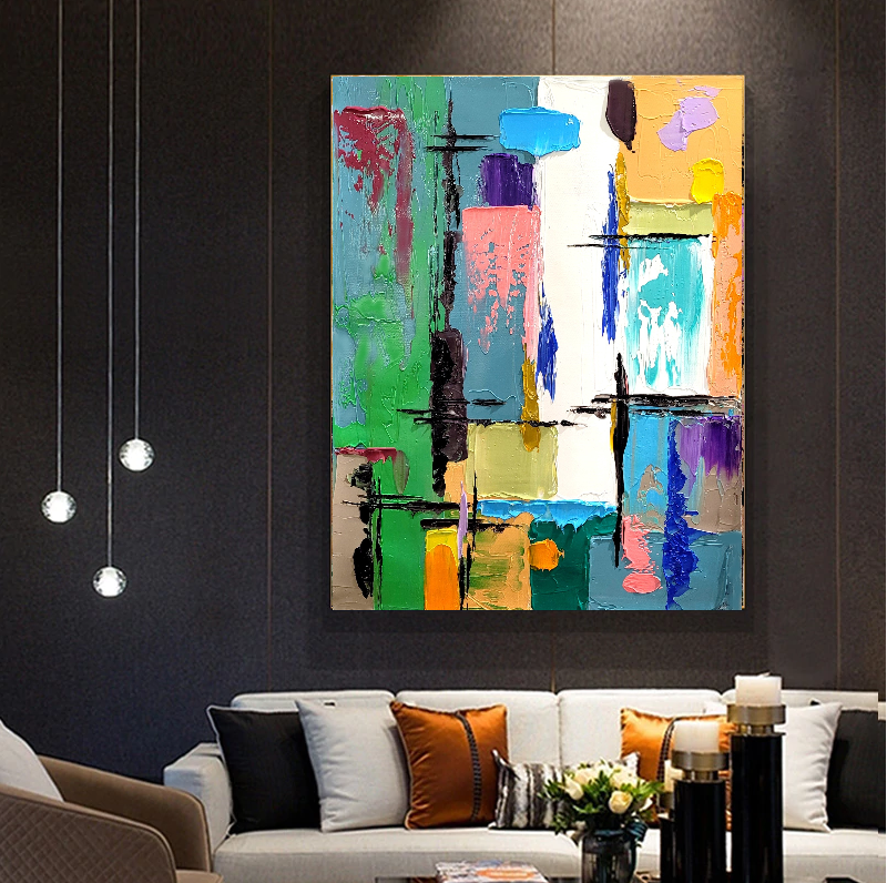Modern Abstract Art for Living room, Geometric Impasto Oil Painting on Canvas – Large – Oil on Canvas – {{ product.title }} canvas artwork by Tanya Mirelle – modern wall decor – original artwork for home, living room, office, or gallery – original artwork by BETSY-ART GALLERY