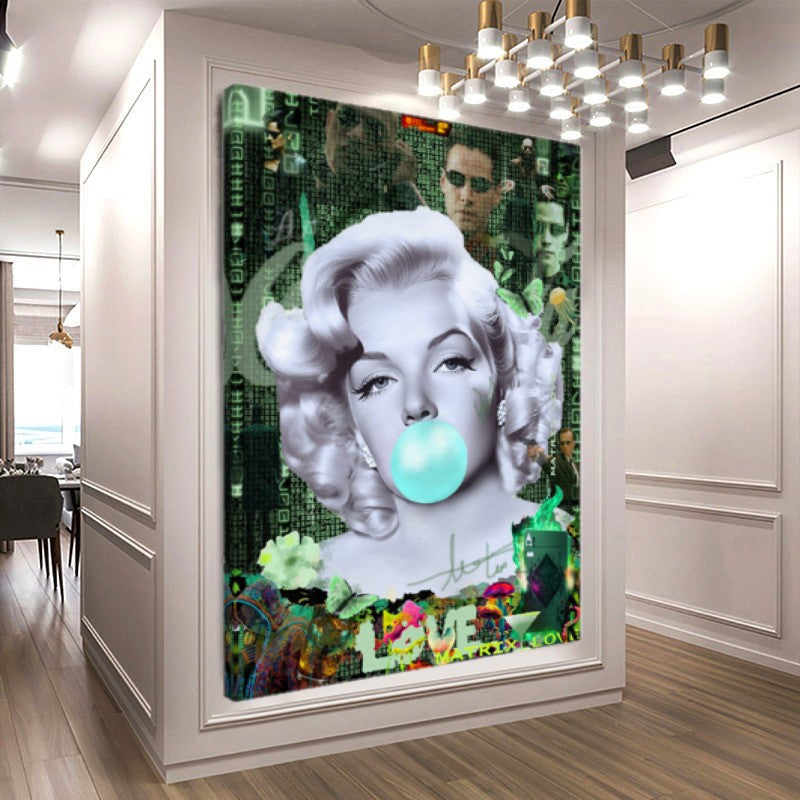 Green Neon Art, Audrey Hepburn, Marilyn Monroe and Brigitte Bardot, Modern Pop Art Canvas Print A