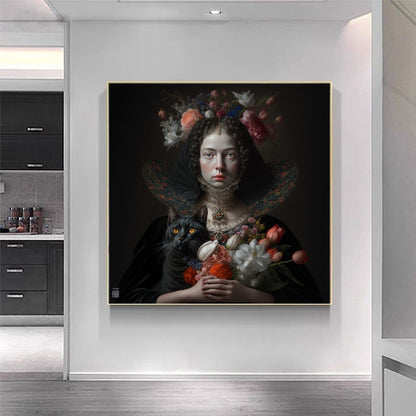 Marie Antoinette Floral Elegance - Renaissance-Inspired Canvas Print D